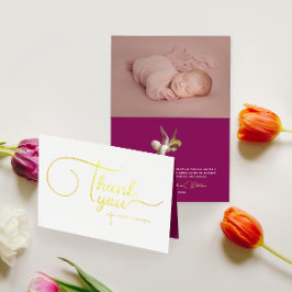 Tarjeta Con Relieve Metalizado Elegante Ángel Baptismo Moderno Gracias Script