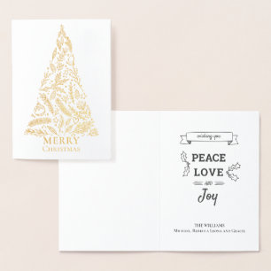 Tarjeta Con Relieve Metalizado Elegante árbol de Navidad de invierno con follaje 