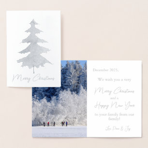 Tarjeta Con Relieve Metalizado Elegante árbol de Navidad de plata foto real