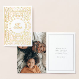 Tarjeta Con Relieve Metalizado Elegante Art Deco Vintage Feliz Navidad