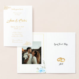 Tarjeta Con Relieve Metalizado Elegante Boda de flor azul Pansy