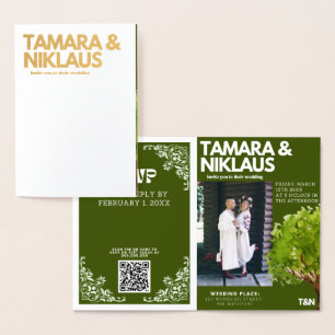 Tarjeta Con Relieve Metalizado Elegante Boda de fotografía eslavo verde del bosqu