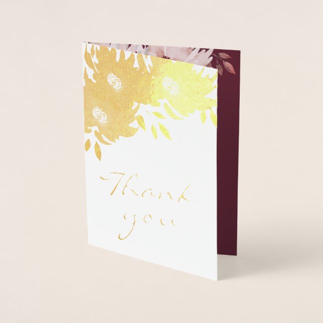 Tarjeta Con Relieve Metalizado Elegante Boda de fotos florales Gracias Real (Anverso)