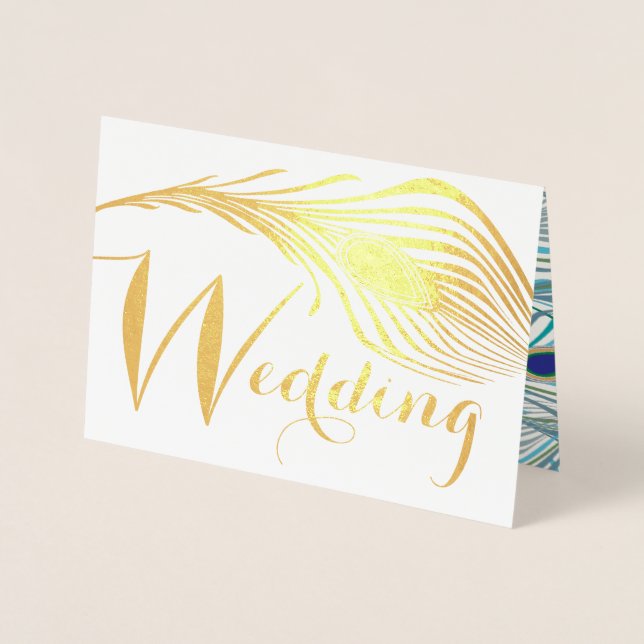 Tarjeta Con Relieve Metalizado Elegante Boda del Peacock de los años 20 (Anverso)