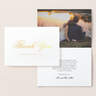 Tarjeta Con Relieve Metalizado Elegante Boda fotográfico simple gracias oro
