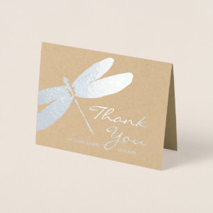 Tarjeta Con Relieve Metalizado Elegante Boda Plata Dragonfly Gracias Cartas
