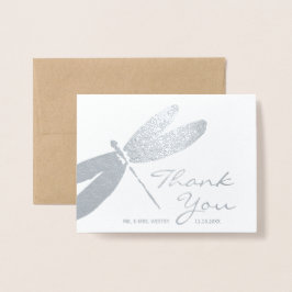 Tarjeta Con Relieve Metalizado Elegante Boda Plata Dragonfly Gracias Cartas