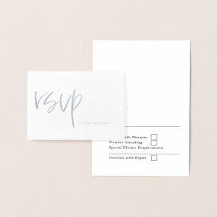Tarjeta Con Relieve Metalizado Elegante Boda RSVP Tipografía Plata