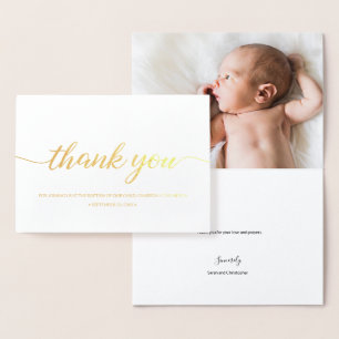 Tarjeta Con Relieve Metalizado Elegante caligrafía Baptismo Bebé Gracias foto