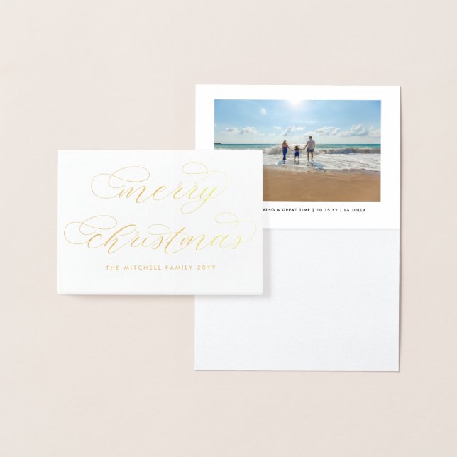 Tarjeta Con Relieve Metalizado Elegante caligrafía moderna Feliz Navidad (Demostración)