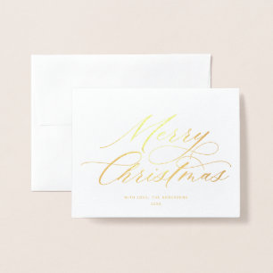 Tarjeta Con Relieve Metalizado Elegante caligrafía Script Feliz Navidad