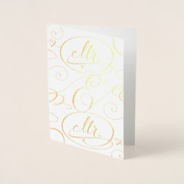 Tarjeta Con Relieve Metalizado Elegante caligrafía Sr. y Sr. Gay Men Boda