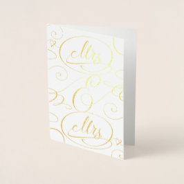 Tarjeta Con Relieve Metalizado Elegante caligrafía Sra. y Boda Lesbiana