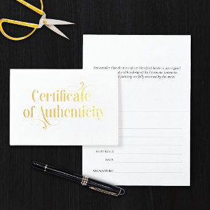 Tarjeta Con Relieve Metalizado Elegante Certificado de Autenticidad con Hoja de O