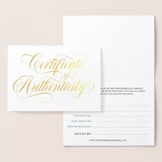 Tarjeta Con Relieve Metalizado Elegante certificado de autenticidad de Swirls Gol (Demostración)