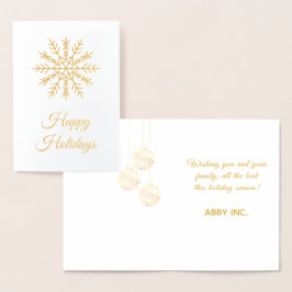 Tarjeta Con Relieve Metalizado Elegante Copo de Nieve Feriado Corporativo Oro