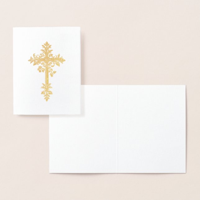Tarjeta Con Relieve Metalizado Elegante Cruz Católica Oro Cristiana Religiosa (Demostración)