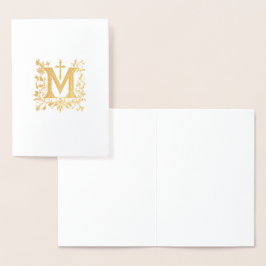Tarjeta Con Relieve Metalizado Elegante Cruz Oro Católica Marian Religiosa