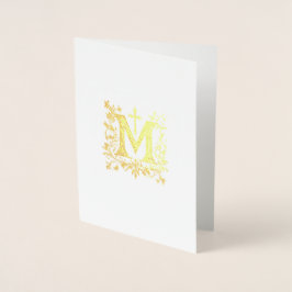 Tarjeta Con Relieve Metalizado Elegante Cruz Oro Católica Marian Religiosa
