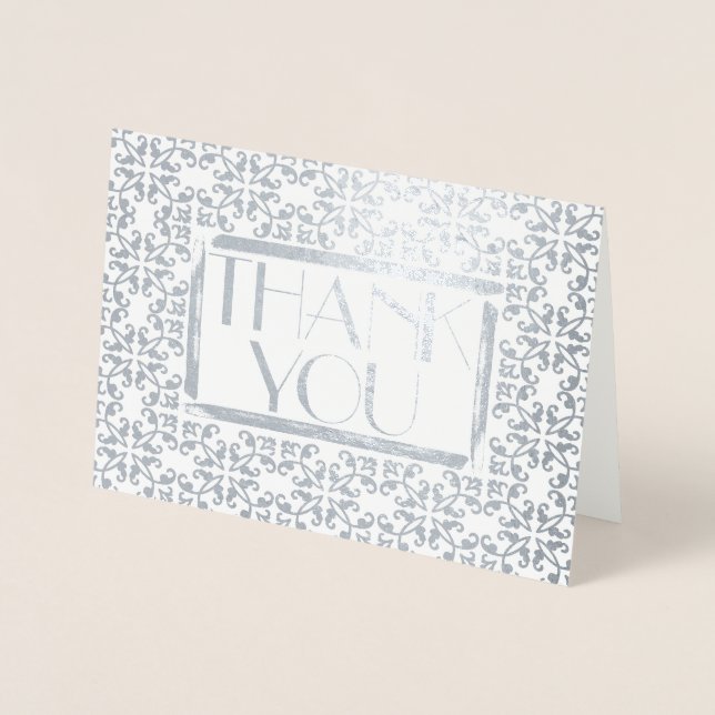 Tarjeta Con Relieve Metalizado Elegante Damask Art Deco Cualquier Ocasión Gracias (Anverso)