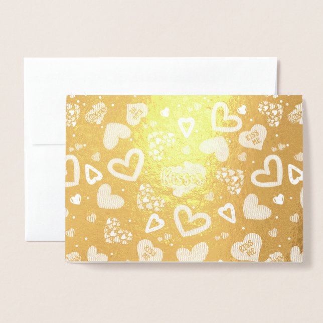 Tarjeta Con Relieve Metalizado Elegante El día de San Valentín de Golden Hearts d (Anverso con sobre)