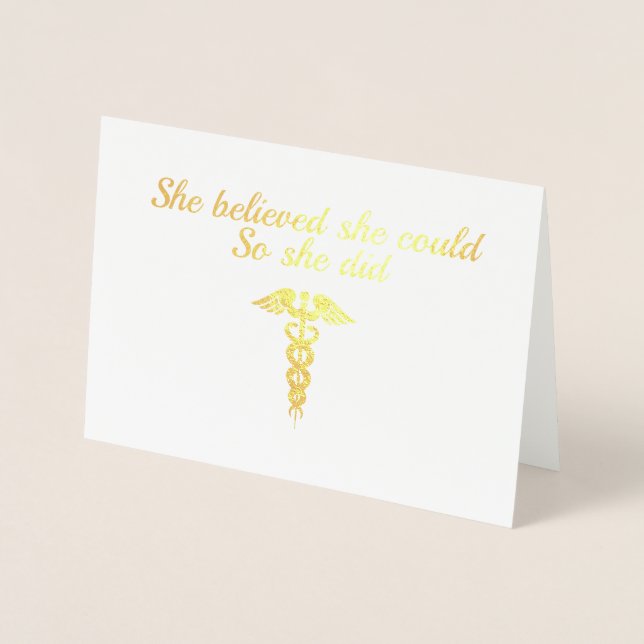 Tarjeta Con Relieve Metalizado Elegante estudiante de posgrado Gold Caduceus Nomb (Anverso)