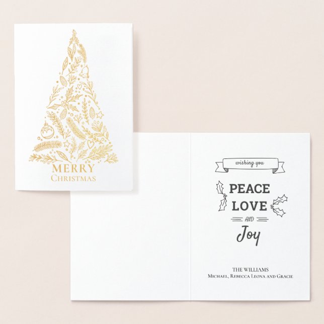 Tarjeta Con Relieve Metalizado Elegante Feliz Árbol de Navidad Foliage Gold (Demostración)