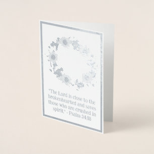 Tarjeta Con Relieve Metalizado Elegante floral plateada floral flor blanco religi