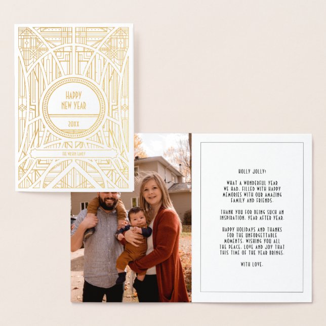 Tarjeta Con Relieve Metalizado Elegante foto de Art Deco Feliz Año Nuevo (Demostración)