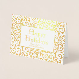 Tarjeta Con Relieve Metalizado Elegante Gold Damask Holiday Corporate