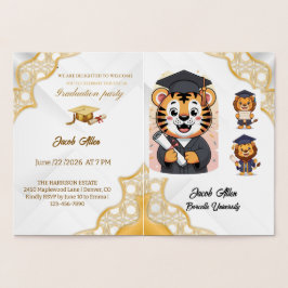 Tarjeta Con Relieve Metalizado Elegante Graduación de Lujo en Oro y Blanco