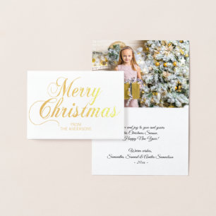 Tarjeta Con Relieve Metalizado Elegante guión Feliz Navidad Fotos de oro