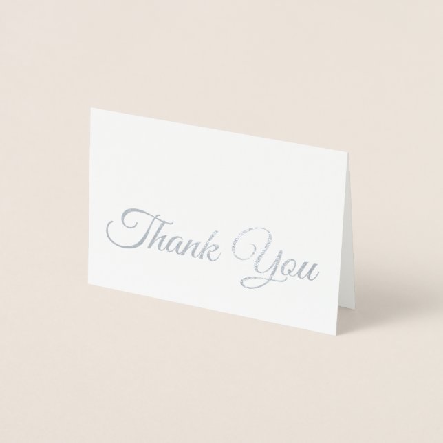 Tarjeta Con Relieve Metalizado Elegante guión plateado tradicional Gracias (Anverso)
