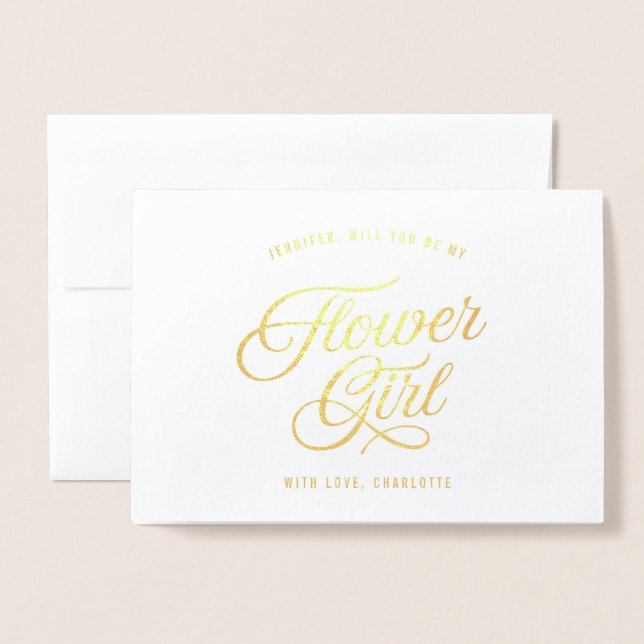 Tarjeta Con Relieve Metalizado Elegante Guión Serás Mi Niña Flor (Anverso con sobre)