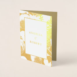Tarjeta Con Relieve Metalizado Elegante Lemones Oro y Boda Foliage Real