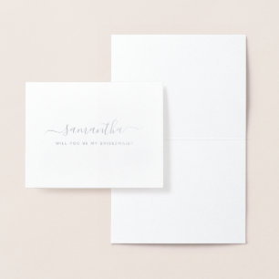 Tarjeta Con Relieve Metalizado Elegante Mínimo Serás Mi Novia Plata