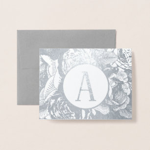 Tarjeta Con Relieve Metalizado Elegante Monograma floral dorado o plateado Rosa