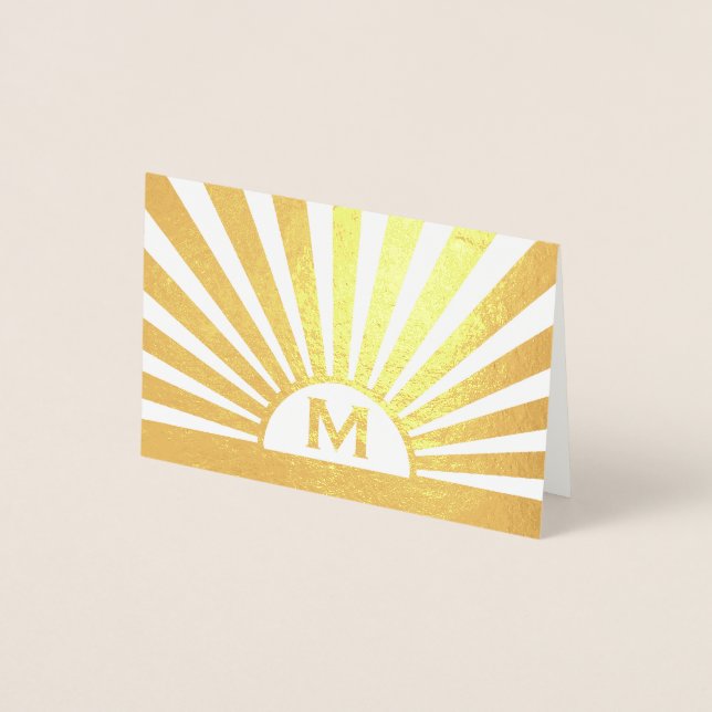 Tarjeta Con Relieve Metalizado Elegante Monogramado Sunrise Elegante Nota Doble (Anverso)