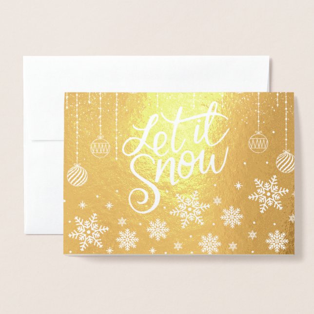 Tarjeta Con Relieve Metalizado Elegante Navidad de lujo Let It Snow (Anverso con sobre)