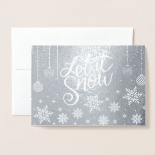 Tarjeta Con Relieve Metalizado Elegante Navidades de lujo plateado Let It Snow