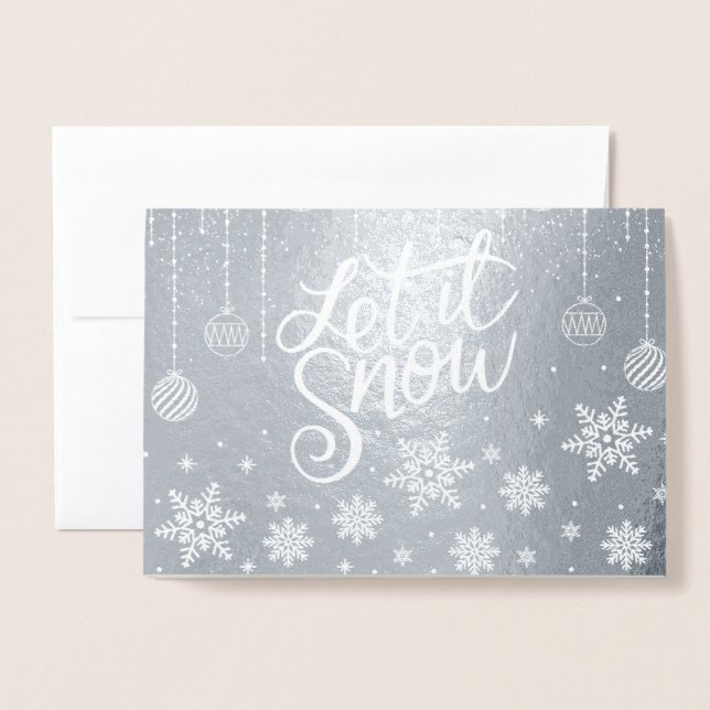 Tarjeta Con Relieve Metalizado Elegante Navidades de lujo plateado Let It Snow (Anverso con sobre)