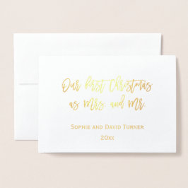 Tarjeta Con Relieve Metalizado Elegante Oro Nuestra Primera Celebración De Navida