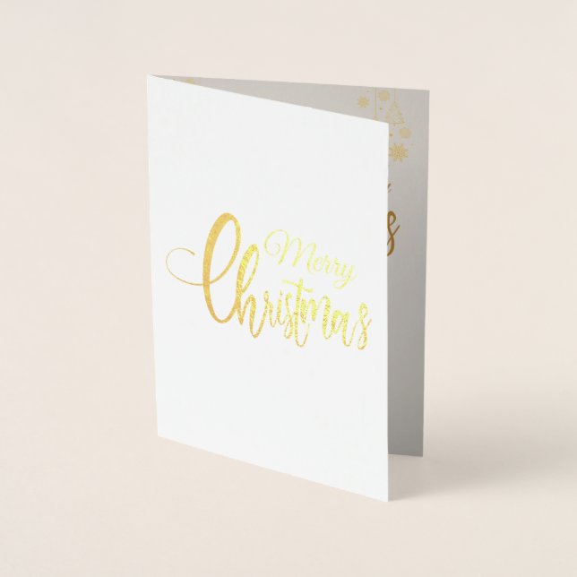 Tarjeta Con Relieve Metalizado Elegante Personalizado de árbol de Navidad dorado  (Anverso)