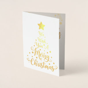 Tarjeta Con Relieve Metalizado Elegante Personalizado Gold Merry Christmas Tree
