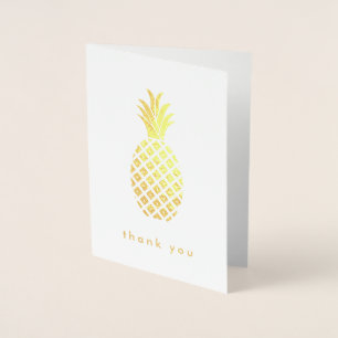 Tarjeta Con Relieve Metalizado Elegante piña dorada sobre blanco