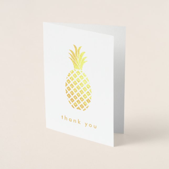Tarjeta Con Relieve Metalizado Elegante piña dorada sobre blanco (Anverso)