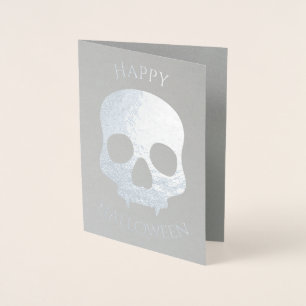 Tarjeta Con Relieve Metalizado Elegante plata de glam de cráneo de Halloween