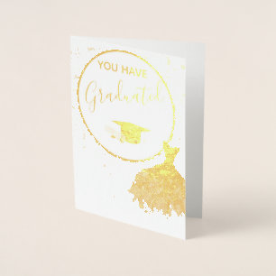 Tarjeta Con Relieve Metalizado Elegante Purpurina Dorado Felicitaciones Graduació