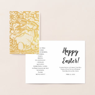 Tarjeta Con Relieve Metalizado Elegante Relieve metalizado Conejo de Pascua Igles