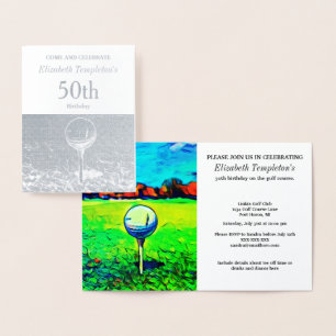 Tarjeta Con Relieve Metalizado Elegante Relieve metalizado Golf Hobby 50 cumpleañ